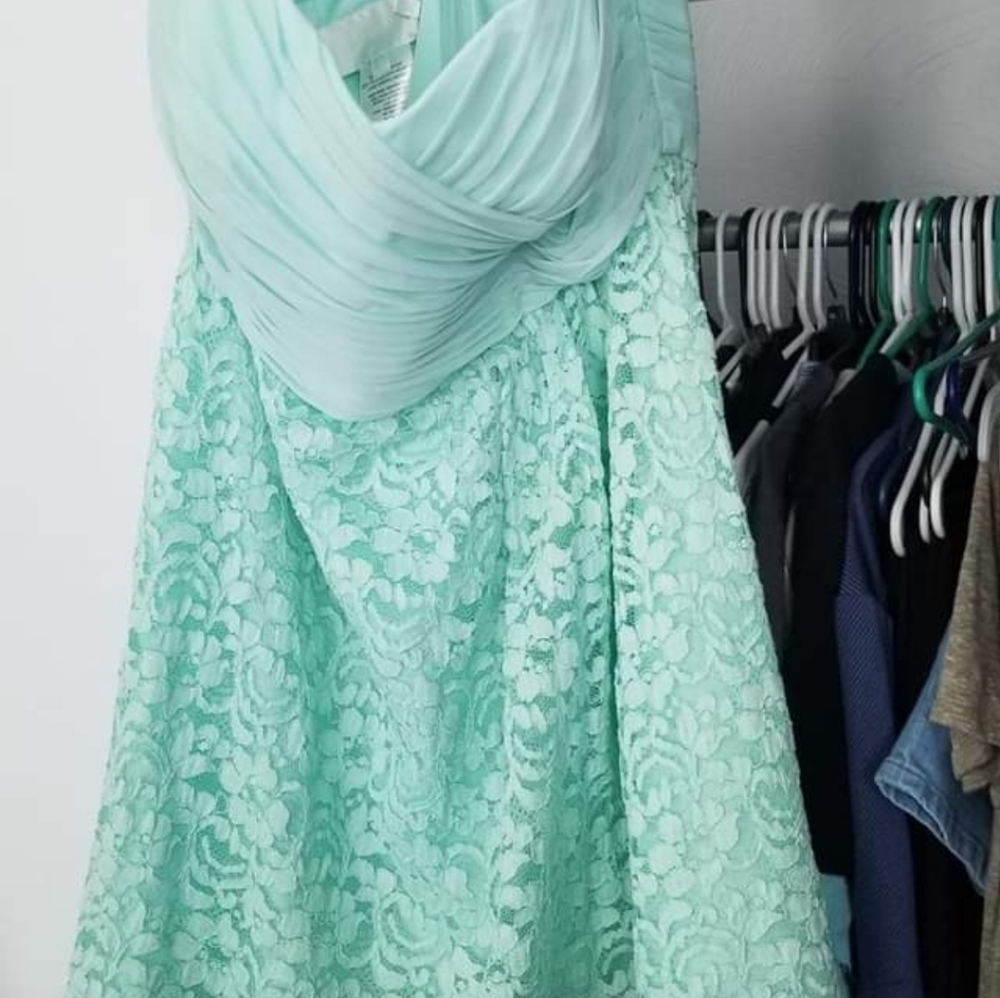 David's bridal mint strapless bridesmaid dress